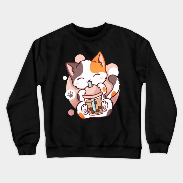 Cat Boba Bubble Tea Anime Kawaii Neko Crewneck Sweatshirt by CreativeGiftShop